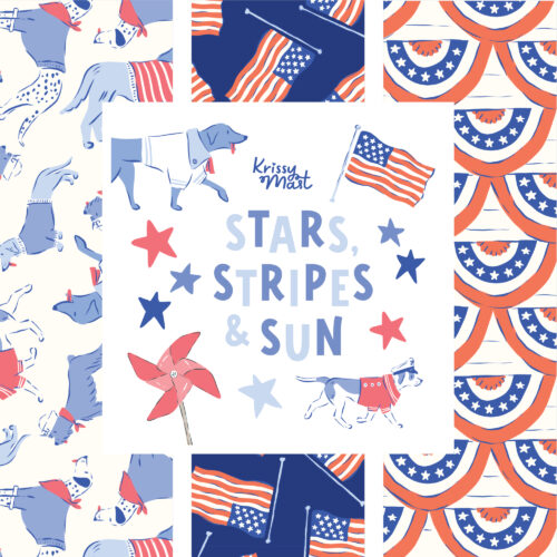 Stars Stripes and Sun 100% organic cotton quilter's weight fabric by Krissy Mast for Cloud9 Fabrics shipping in March 2025