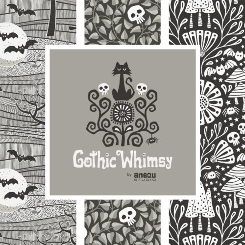 Gothic Whimsy 100% organic cotton quilter's weight fabric by Anequ Studio for Cloud9 Fabrics shipping May 2025