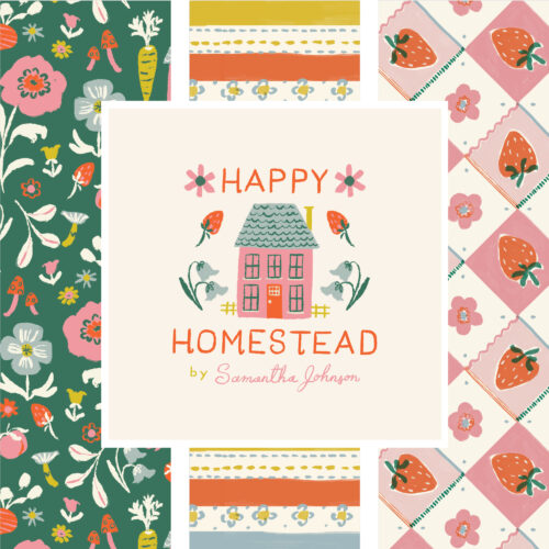 Happy Homestead 100% organic cotton quilter's weight fabric by Samantha Johnson for Cloud9 Fabrics shipping May 2025