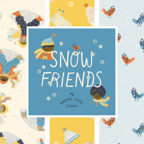 Snow Friends 100% organic cotton quilter's weight fabric by Meenal Patel for Cloud9 Fabrics shipping June 2025